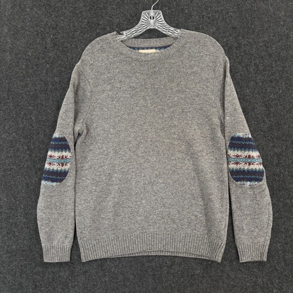 Refectory Sweater Men's Medium Gray Lambswool Elbow Patch Crewneck